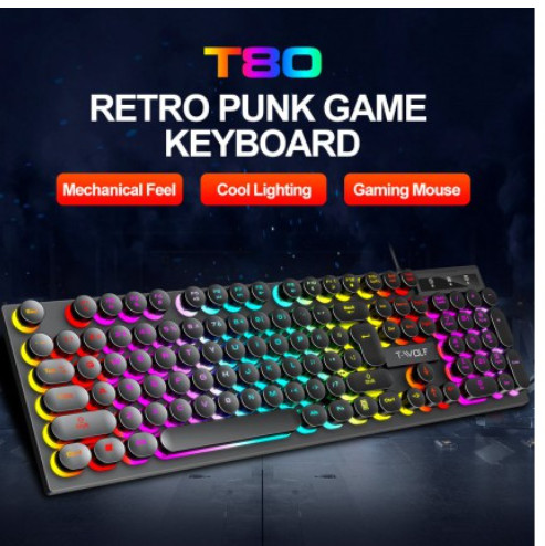 Keyboard phím giả cơ T-wolf T80 nút tròn usb led